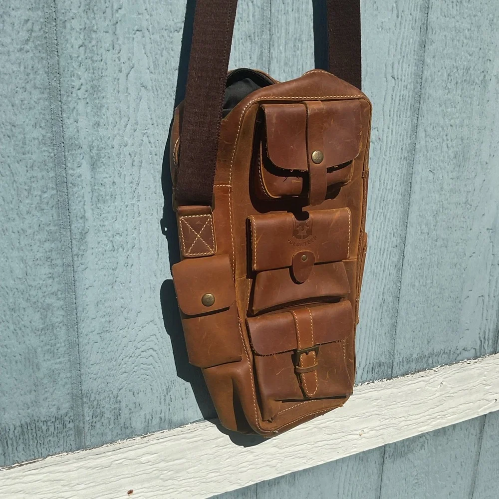 Volunteer Brown Men's Crossbody Bag Leather Business Casual Satchel EUC